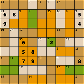 Partially solved Killer Sudoku Puzzle